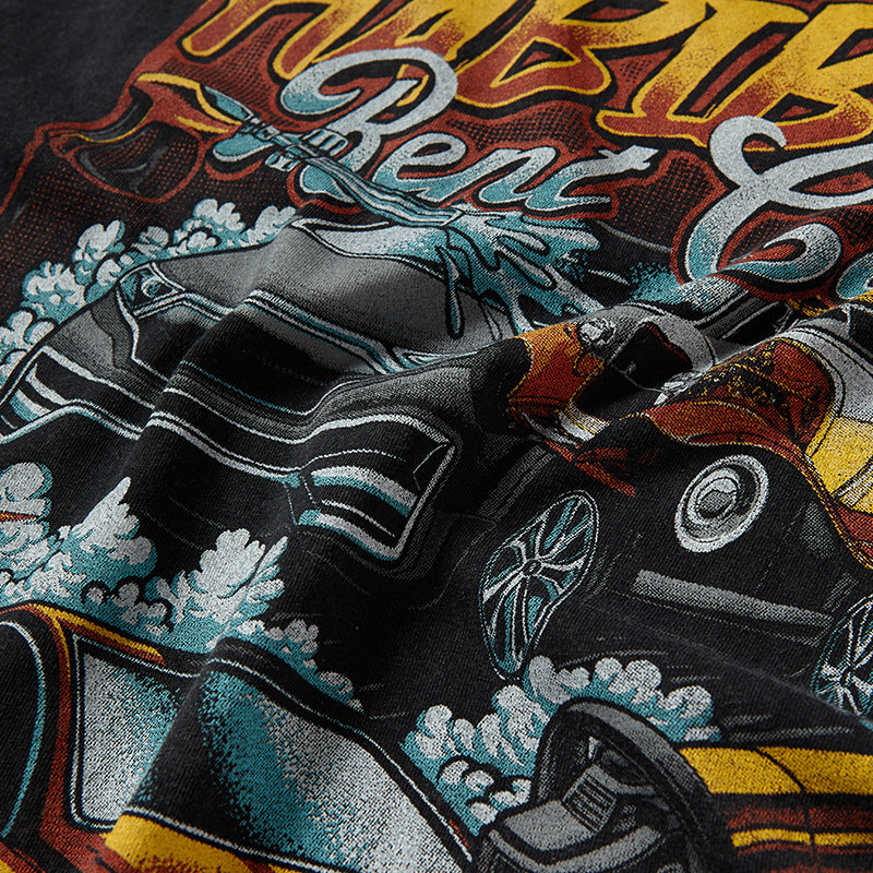 Nyc T Shirt Vintage Car Print Short Sleeve T-Shirt Summer Loose Casual Top