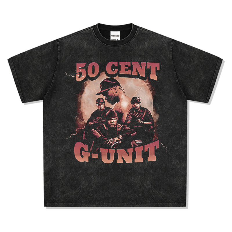 Streetwear masculino HIPHOP 50CENT print short sleeve t-shirt vintage summer hip hop top