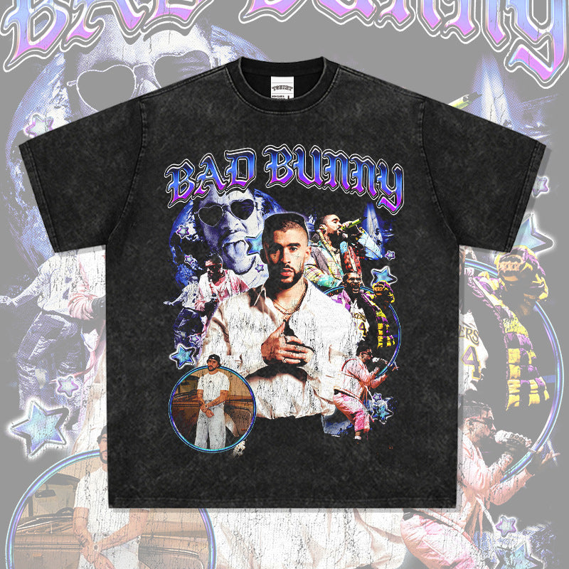 Outfit streetwear Vintage Bad Bunny Hip Hop Print Short Sleeve T-Shirt