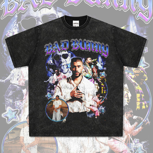 Outfit streetwear Vintage Bad Bunny Hip Hop Print Short Sleeve T-Shirt