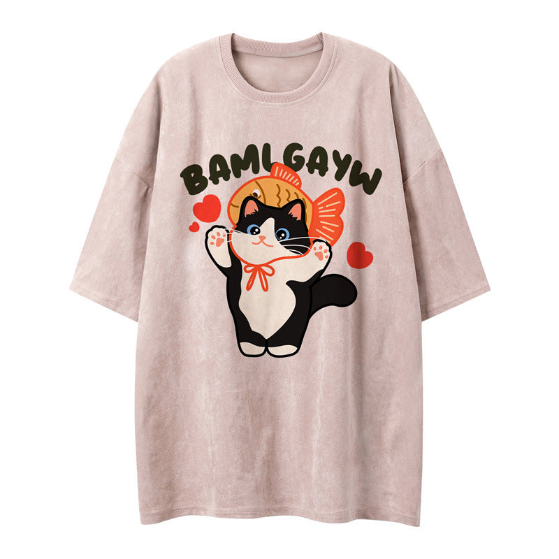 US drip outfits Summer Vintage Fun Pussy Casual Loose Short Sleeve T-Shirts