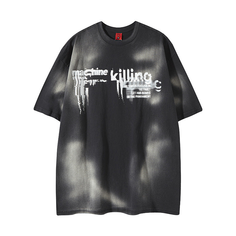 New York Hip Hop Style Vintage Alphabet Print Crew Neck Short Sleeve T-Shirt