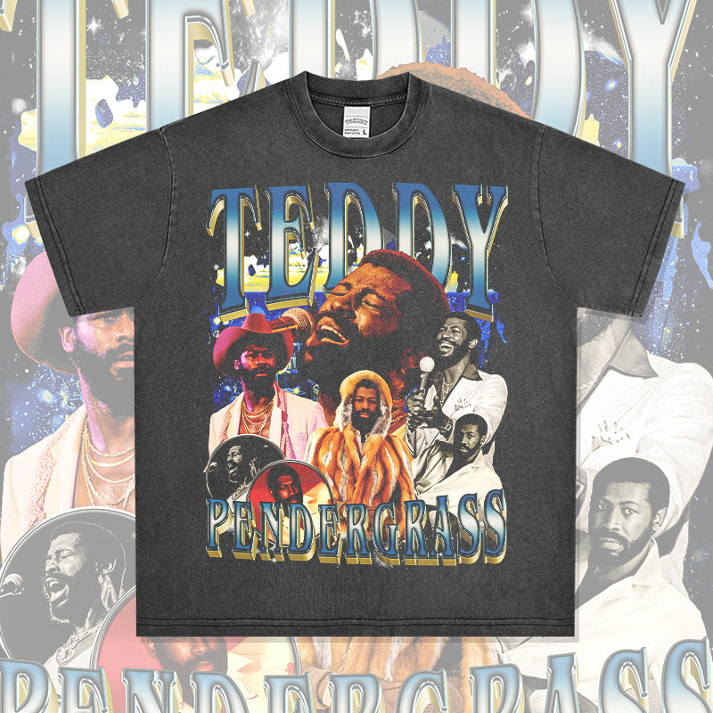 Outfit streetwear Vintage Hip Hop Pendergrass Print Short Sleeve T-Shirt