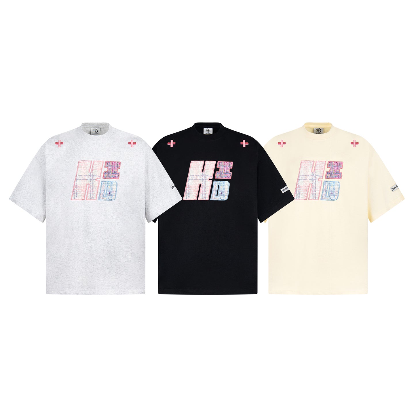 USA Vintage T-Shirt Contrast Pink Plaid Embroidery Men's Summer Loose