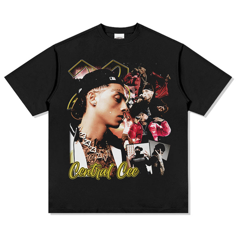 Streetwear masculino hip hop CentralCee hip hop print short sleeve t-shirt