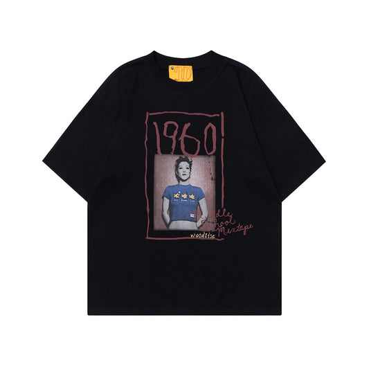 Unisex T-shirts Street Vintage Character Pattern Men's Loose Short Sleeve T-Shirt