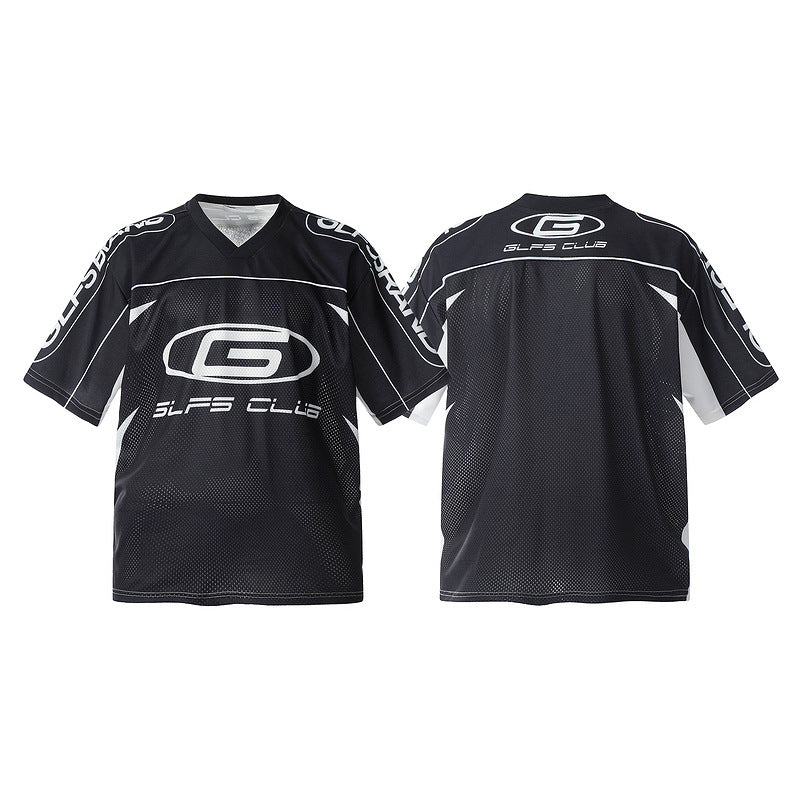 Racing oversized t shirt summer racing print mesh short-sleeved top