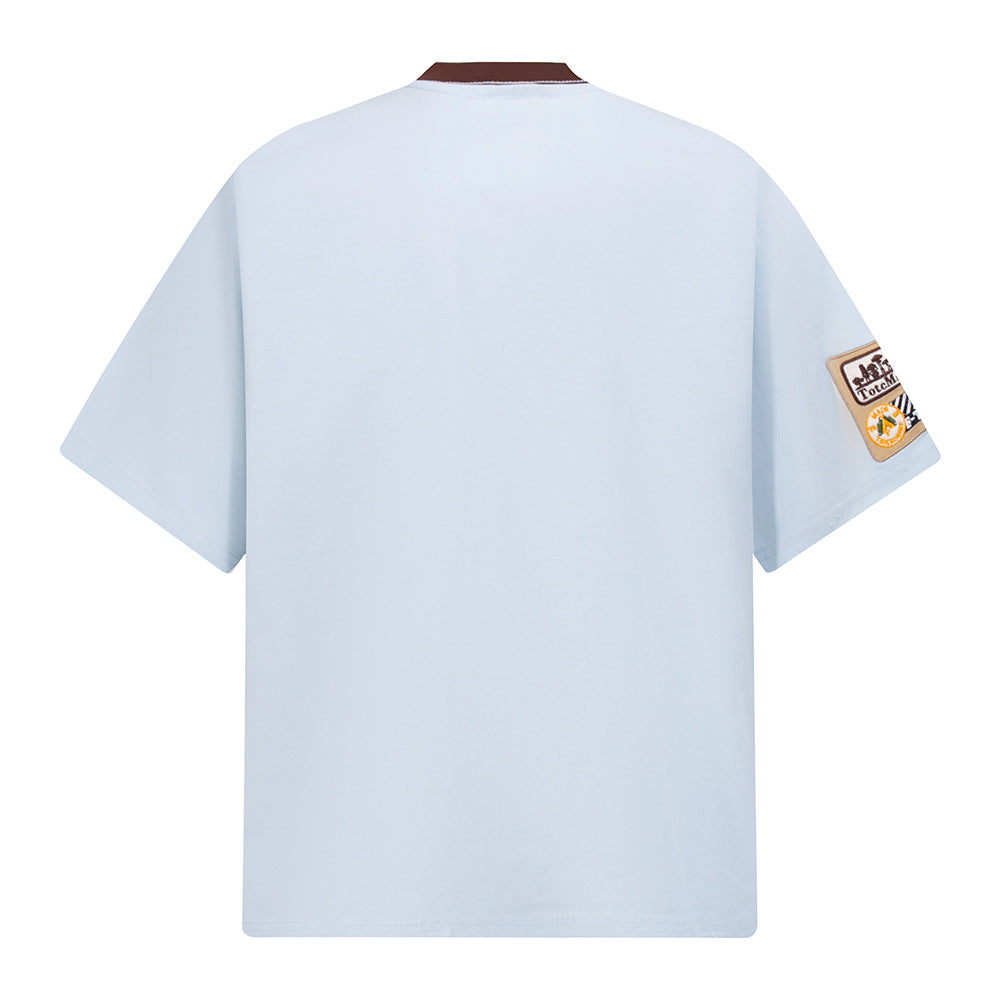 Hip hop shirt retro crew neck t-shirt embroidered letters loose casual