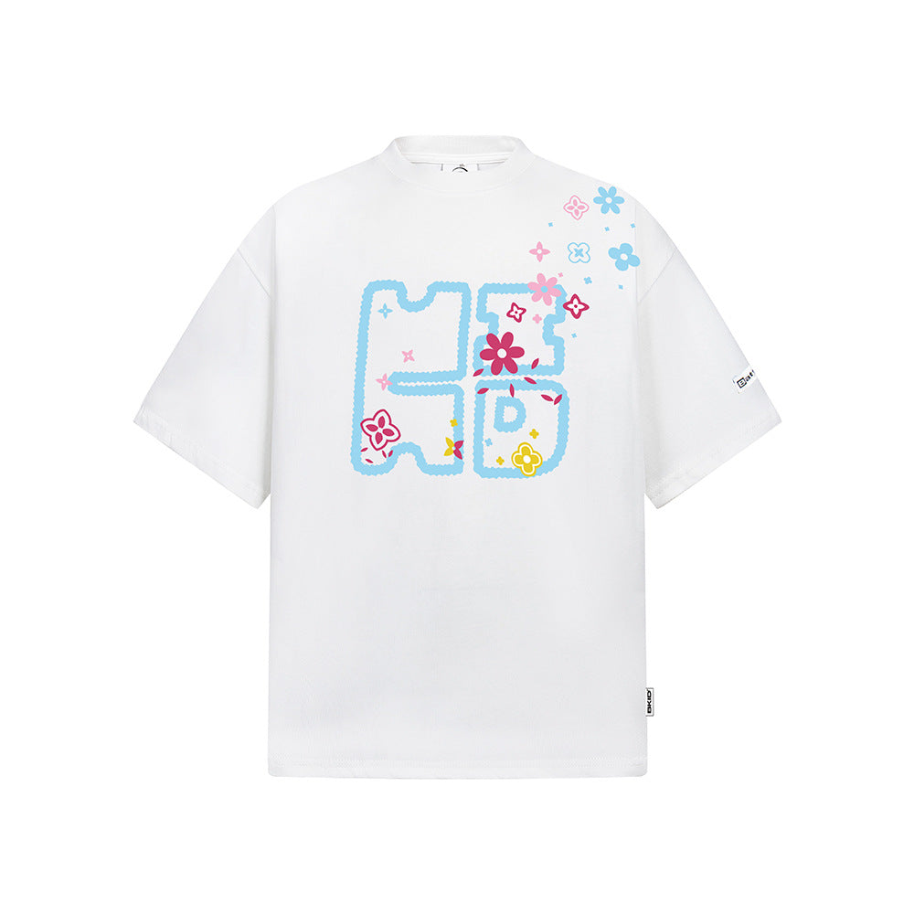 Vintage 90s Hip Hop Clothing Vintage Floral Embroidery Short Sleeve T-Shirt Loose Casual Crew Neck Top