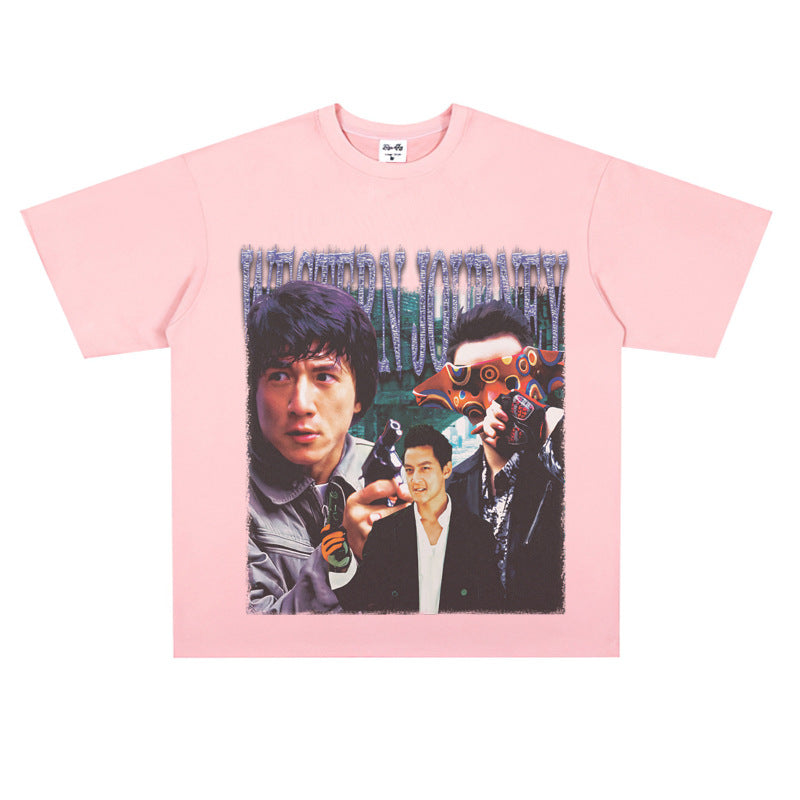 Film Star T Shirt Short Sleeve Loose Retro Nostalgic American Cotton Printed T-shirt
