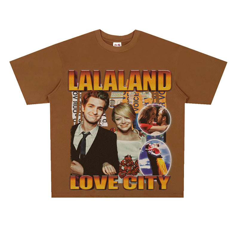 Film Star T Shirt Loose Retro Street Cotton American T-shirt Men and Women