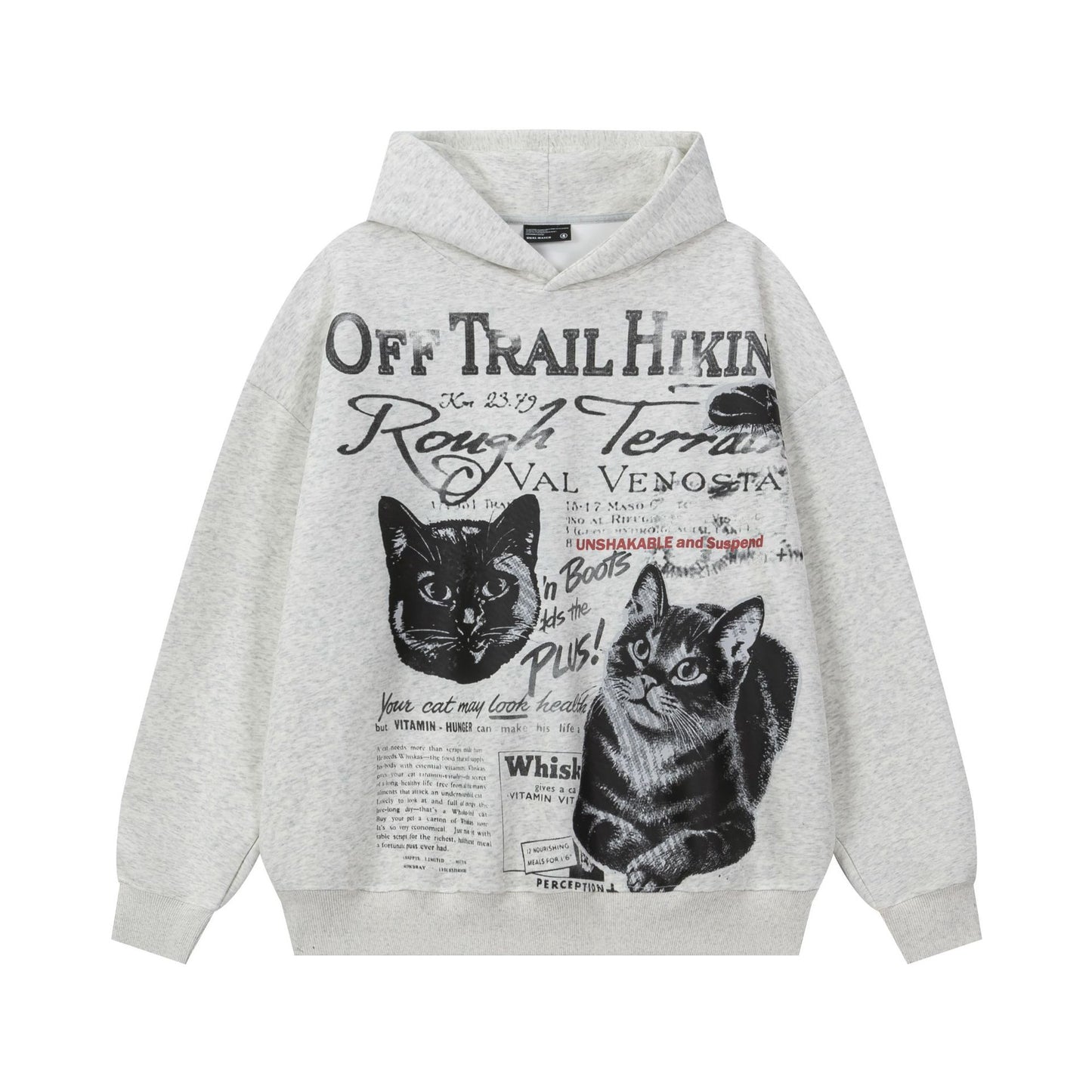 Vice streetwear kitten print hooded sweater vintage do old sweater loose hoodie