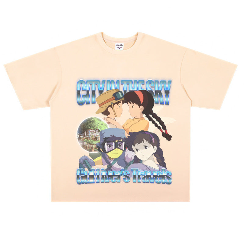Film Star T Shirt Movie Sky City Loose American Retro Street Cotton Personalized T-shirt for Men and Women