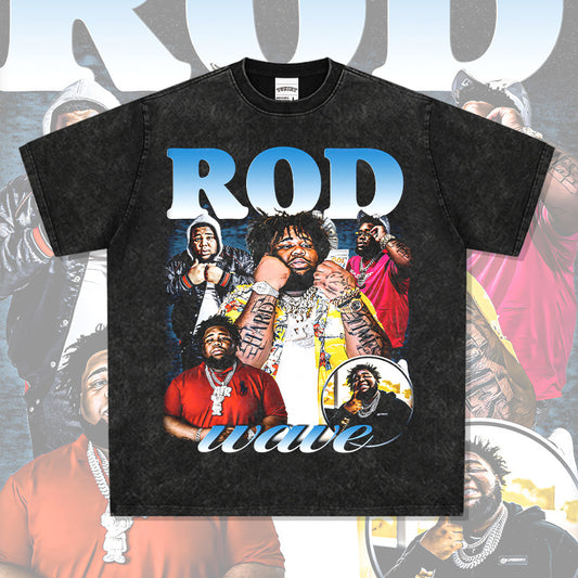 Outfit streetwear vintage, hip hop Rod Wave print short sleeve t-shirt