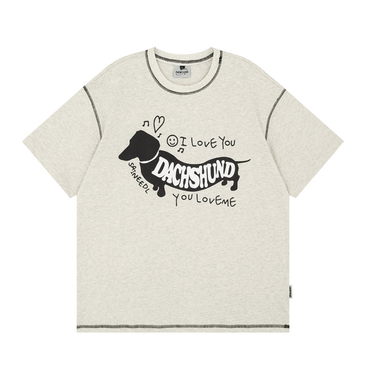 Distorted vintage puppy letter print short sleeve t-shirt summer oversize casual top