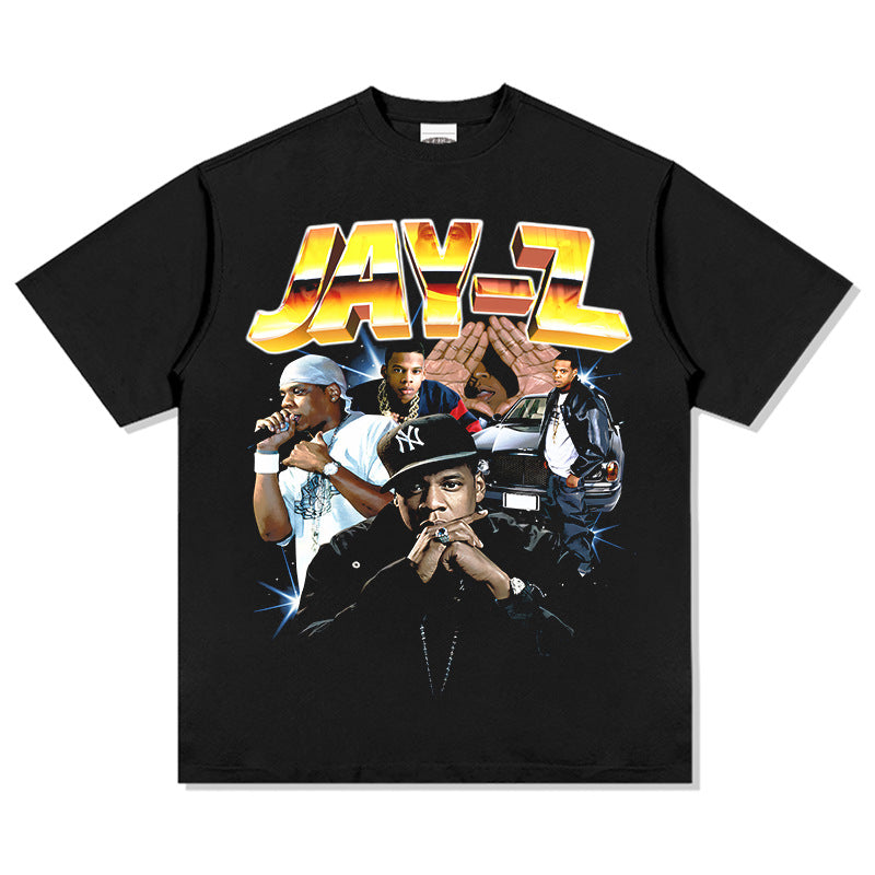 Outfit streetwear vintage hip hop JAYZ print short sleeve t-shirt