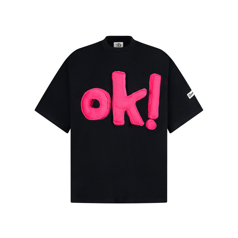 Camisas Retros Vintage OK Alphabet Short Sleeve Men's and Women's T-Shirts