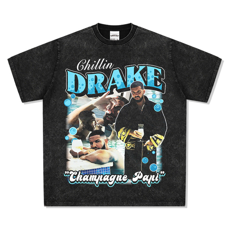 Cool t rapper vintage hip hop drake Drake print short sleeve t-shirt