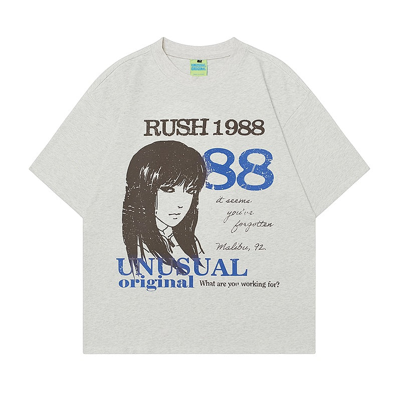 90s West Coast Hip Hop Fashion T Shirts Vintage Hand Drawn Comic Portrait Print Short Sleeve T-Shirt