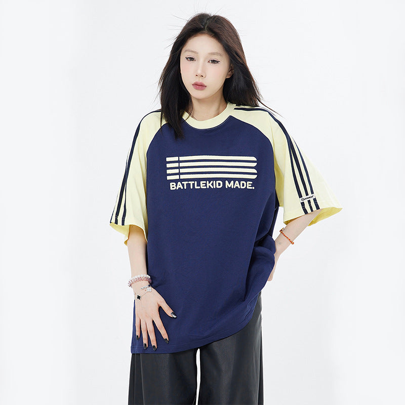 Vintage T Shirts Hip Hop Retro Striped Short Sleeve T-Shirt Loose Half Sleeve tee
