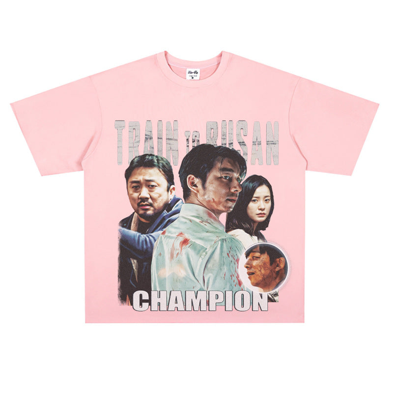 Film Star T Shirt Loose Retro Street Cotton T-shirt Men and Women