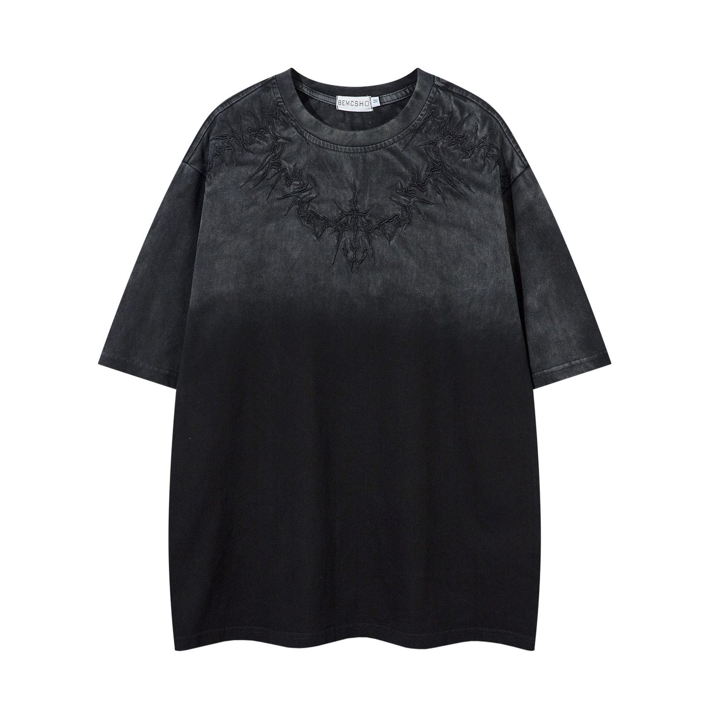 Hip Hop Clothing Summer Vintage Embroidery Washed Short Sleeve T-Shirt