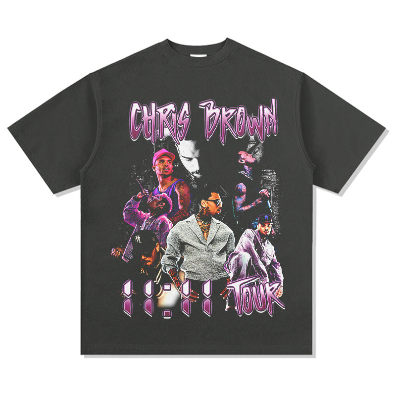 Outfit streetwear vintage chris brown print short sleeve t-shirt