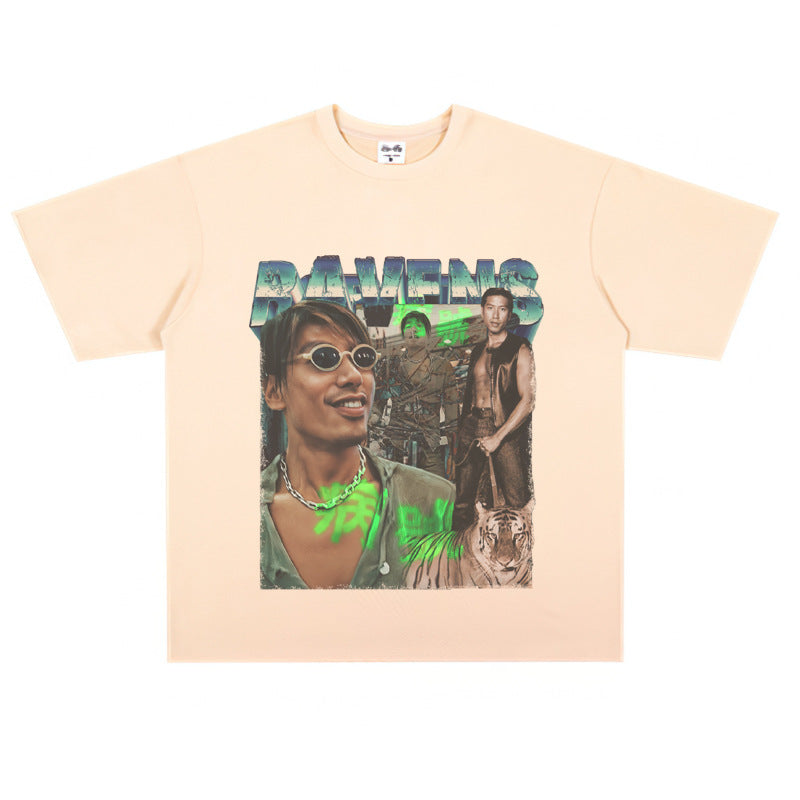 Film Star T Shirt Trendy Cotton Short Sleeve Loose round Neck Retro Heavy T-shirt