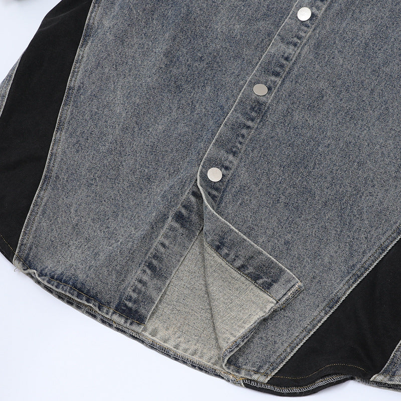 Stone Washed T shirt Retro Washed Short Sleeve Jeans Loose Casual