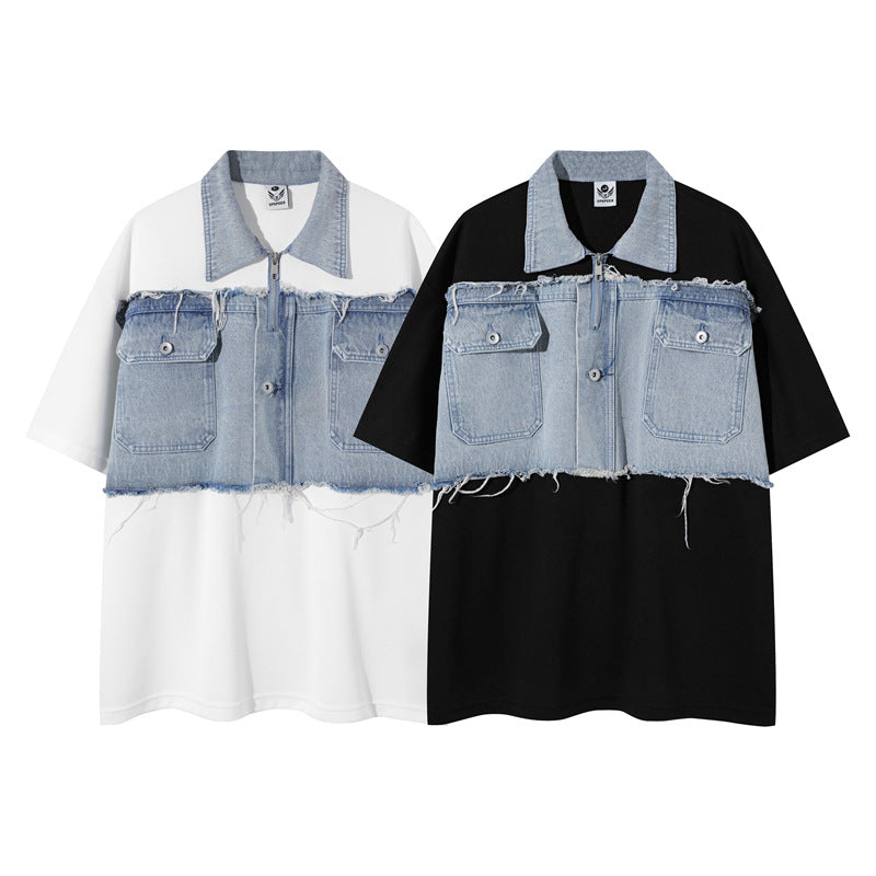 Camisas Retros College Short Sleeve T-Shirt POLO Loose Shirt