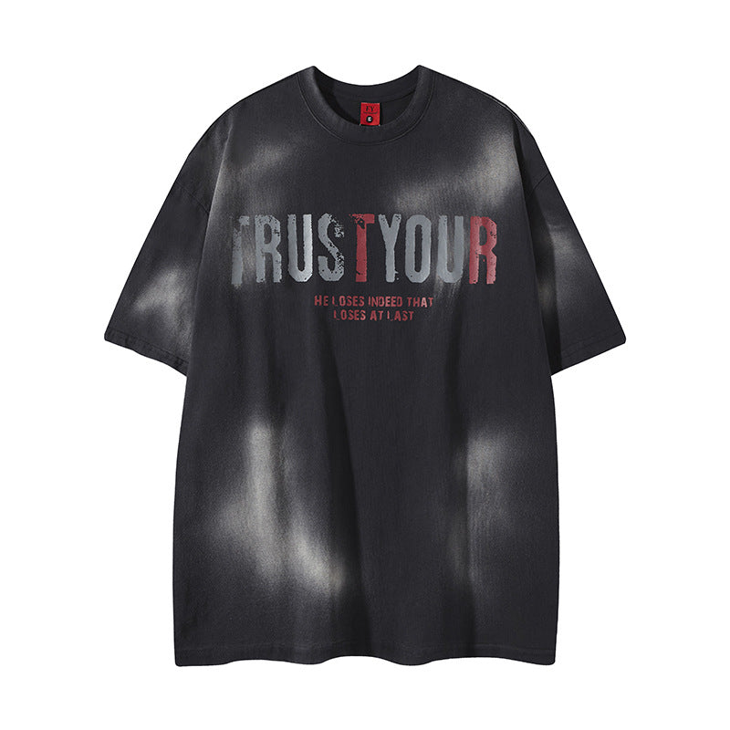 New York Hip Hop Style Vintage Alphabet Print Crew Neck Short Sleeve T-Shirt
