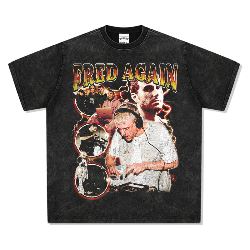 Outfit streetwear vintage fred again hip hop print short sleeve t-shirt
