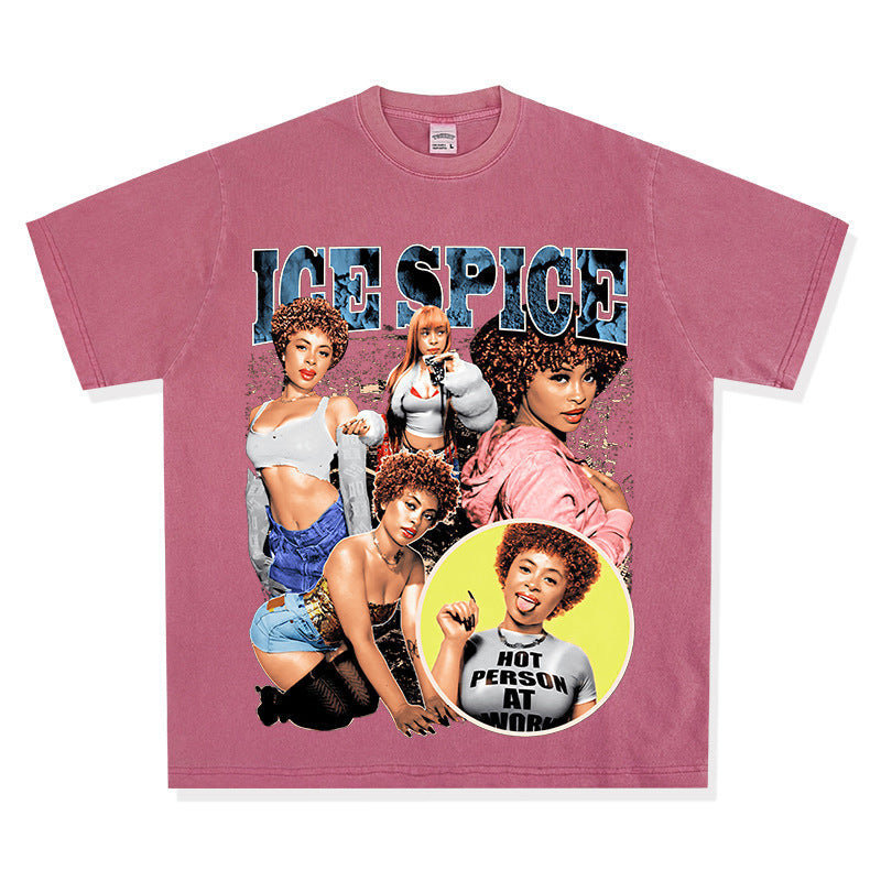 Cool t rapper vintage hip hop Ice Spice print short sleeve t-shirt