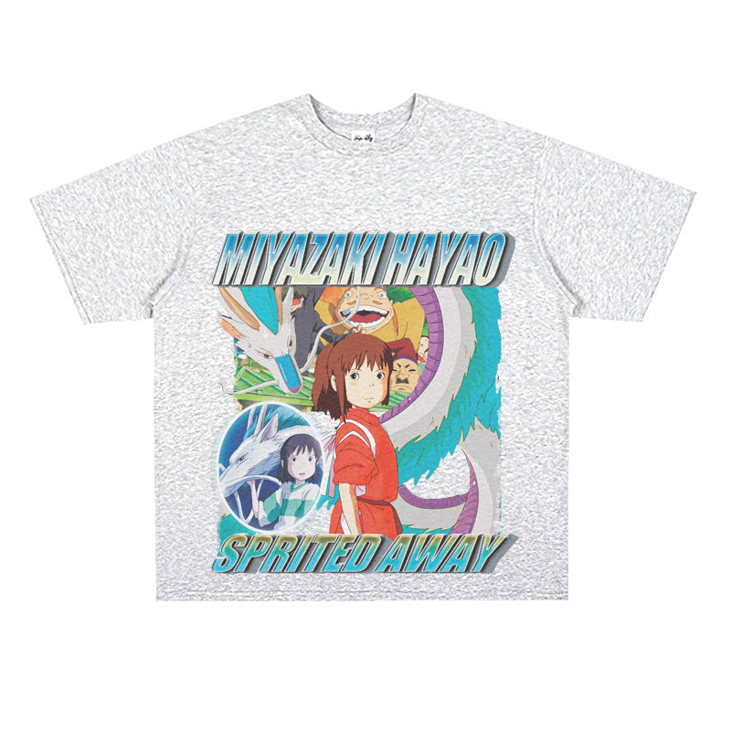 Film Star T Shirt Japanese Classic Anime Spirited Away Loose-Fitting Pure Cotton T-shirt Men and Women