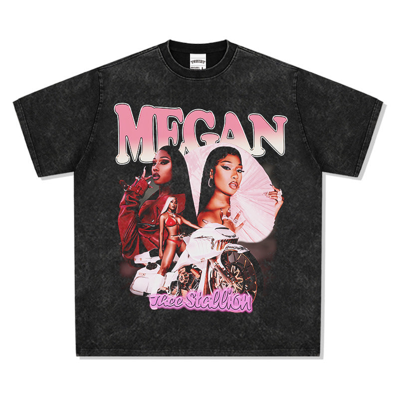 Marcas streetwear usa hip hop Megan Thee Stallion print short sleeve t-shirt
