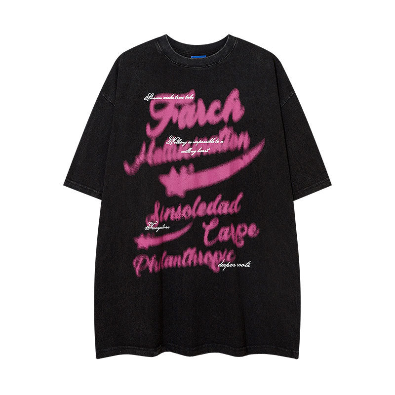 Vintage Tišö Rt vintage washed vintage letter print loose oversize short-sleeved T-shirt