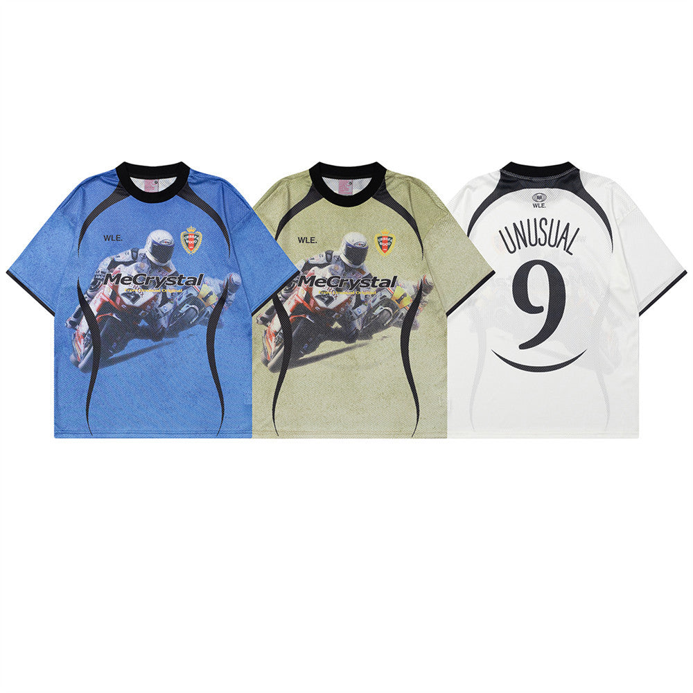 Racing oversized t shirt locomotive racing character print short sleeve t-shirt