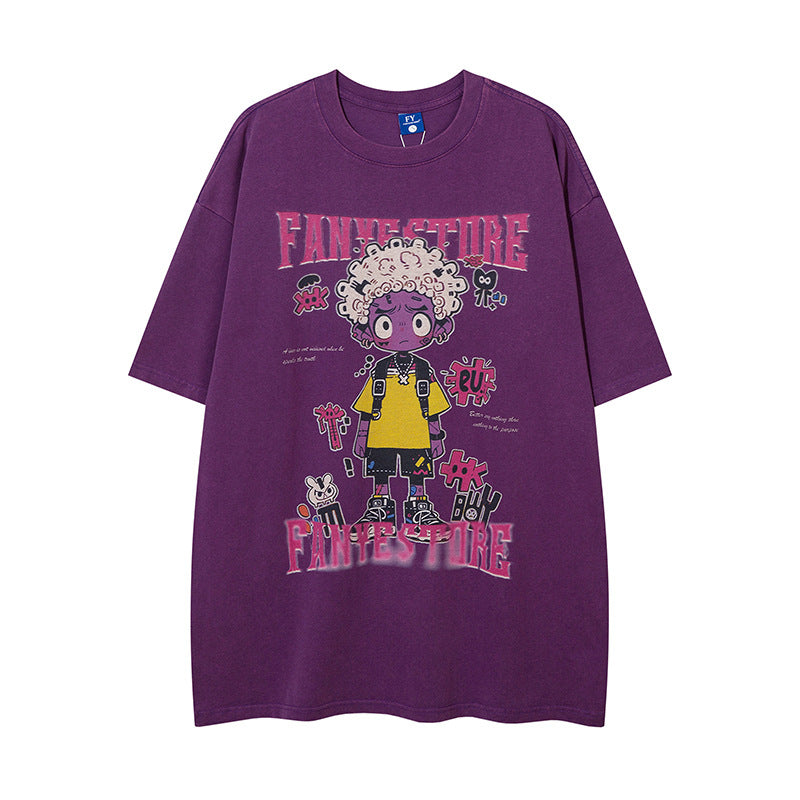 New York Hip Hop Style Vintage Wash Short Sleeve T-Shirt