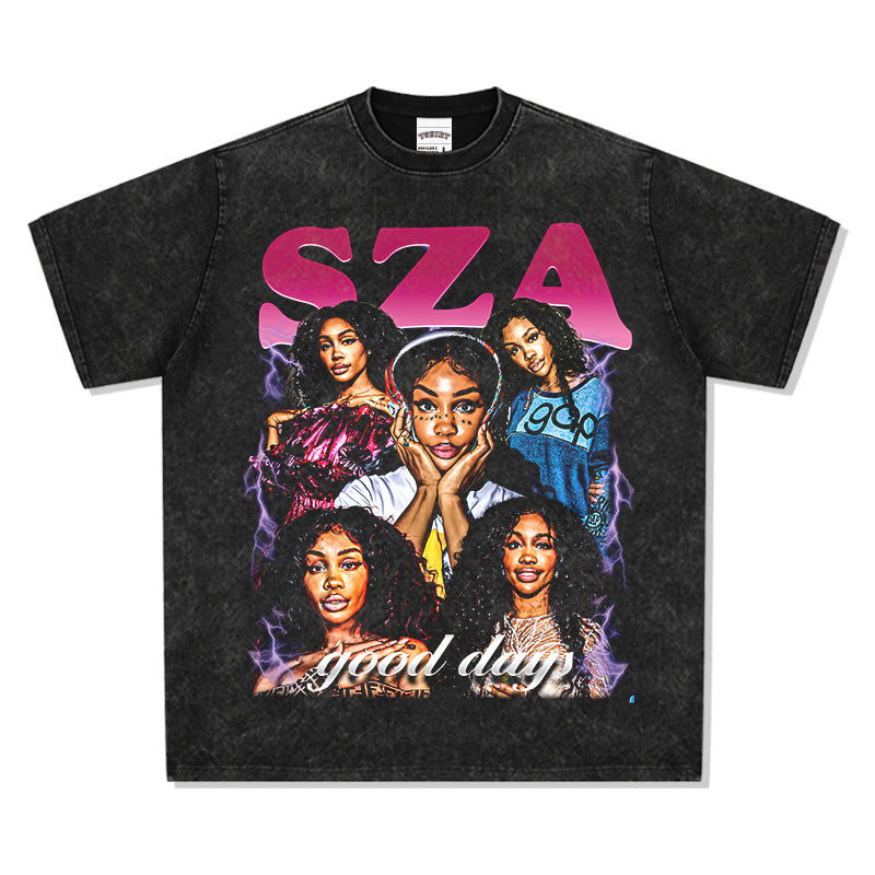 Streetwear Masculino Vintage Hip Hop Shisha SZA Print Short Sleeve T-Shirt