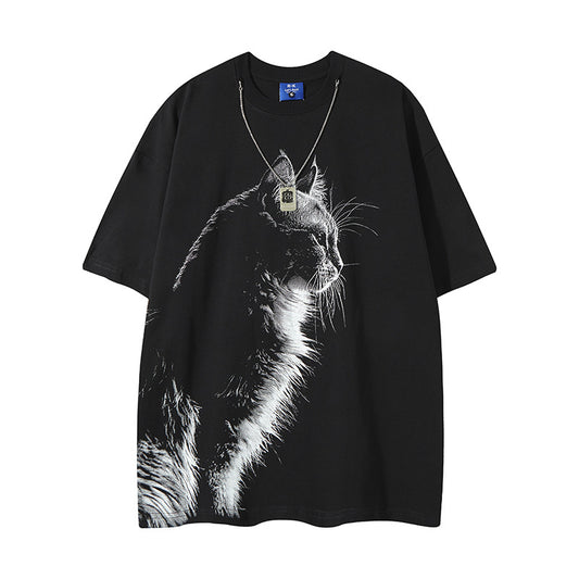 Nyc T Shirt Cat Necklace Short Sleeve T-Shirt Summer Top