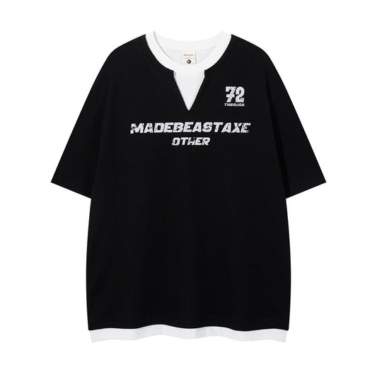 Y2K Mens ShirtT Casual Loose Waffle Crew Neck