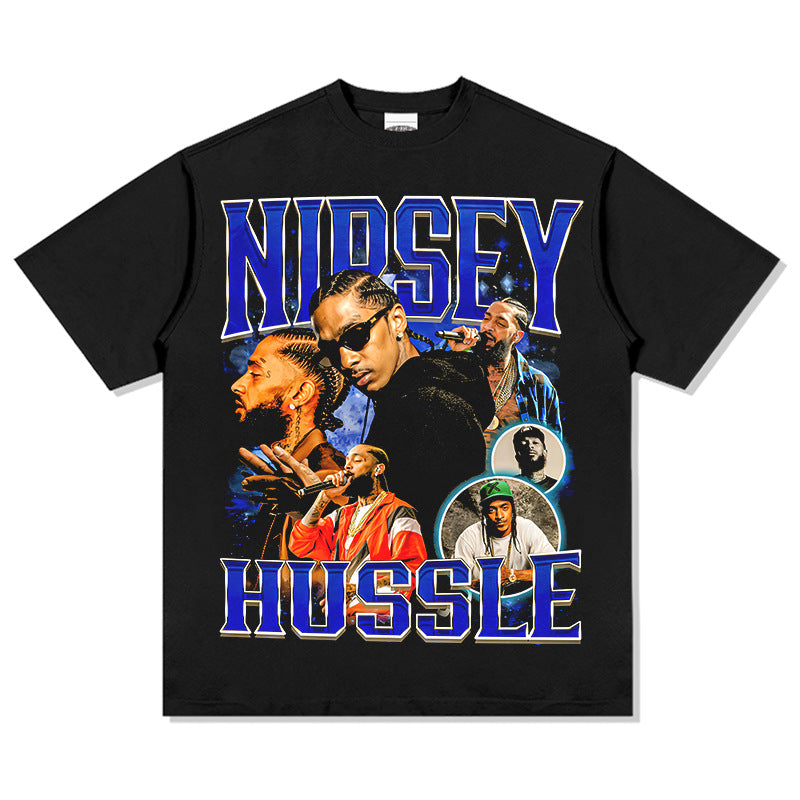 Outfit streetwear vintage hip hop nipsy print short sleeve t-shirt