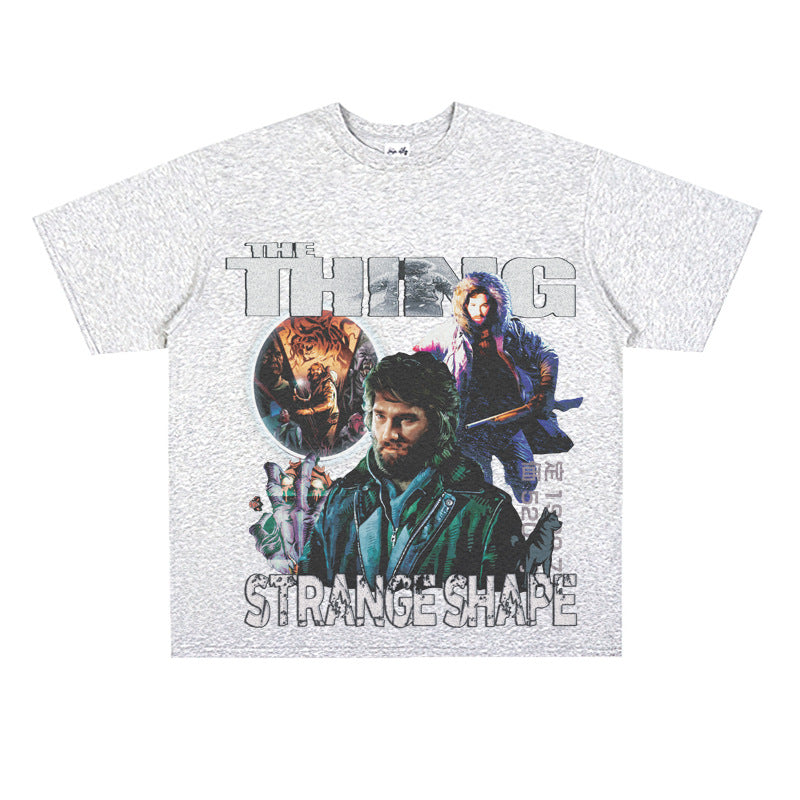 Film Star T Shirt Short Sleeve American Retro Loose Heavy round Neck Street T-shirt Men and Women