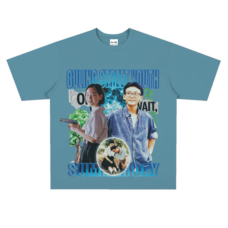 Film Star T Shirt Loose Heavy Retro Street Personality T-shirt Men and Women