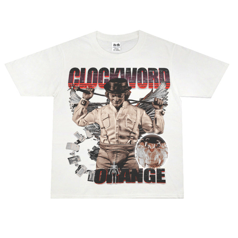 Film Star T Shirt Loose American Retro Street Cotton Crew Neck Personality T-shirt Men and Women