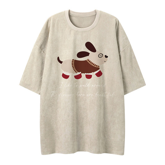 US drip outfits Summer Vintage Puppy Casual Loose Short Sleeve T-Shirts
