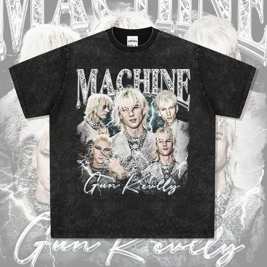 Cool t rapper VINTAGE Vintage Hip Hop MGK Printed Long Sleeve Short Sleeve T-Shirt Loose Crew Neck Top