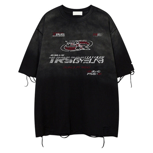 Racing oversized t shirt short sleeve t-shirt vintage loose