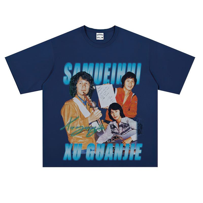 Film Star T Shirt a Pop Singer. Samuel Hui Commemorative Edition Printed Loose Heavy T-shirt