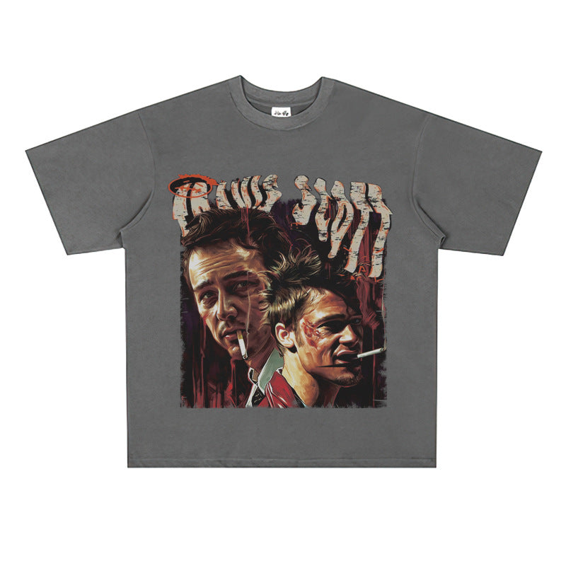 Film Star T Shirt Trendy Cotton Short Sleeve Loose round Neck Retro T-shirt for Men